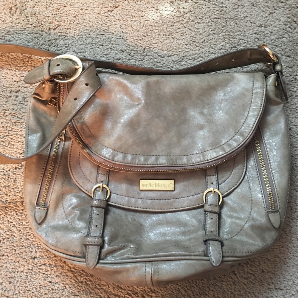 Melie Bianco Flapover Messenger Grey Faux Leather